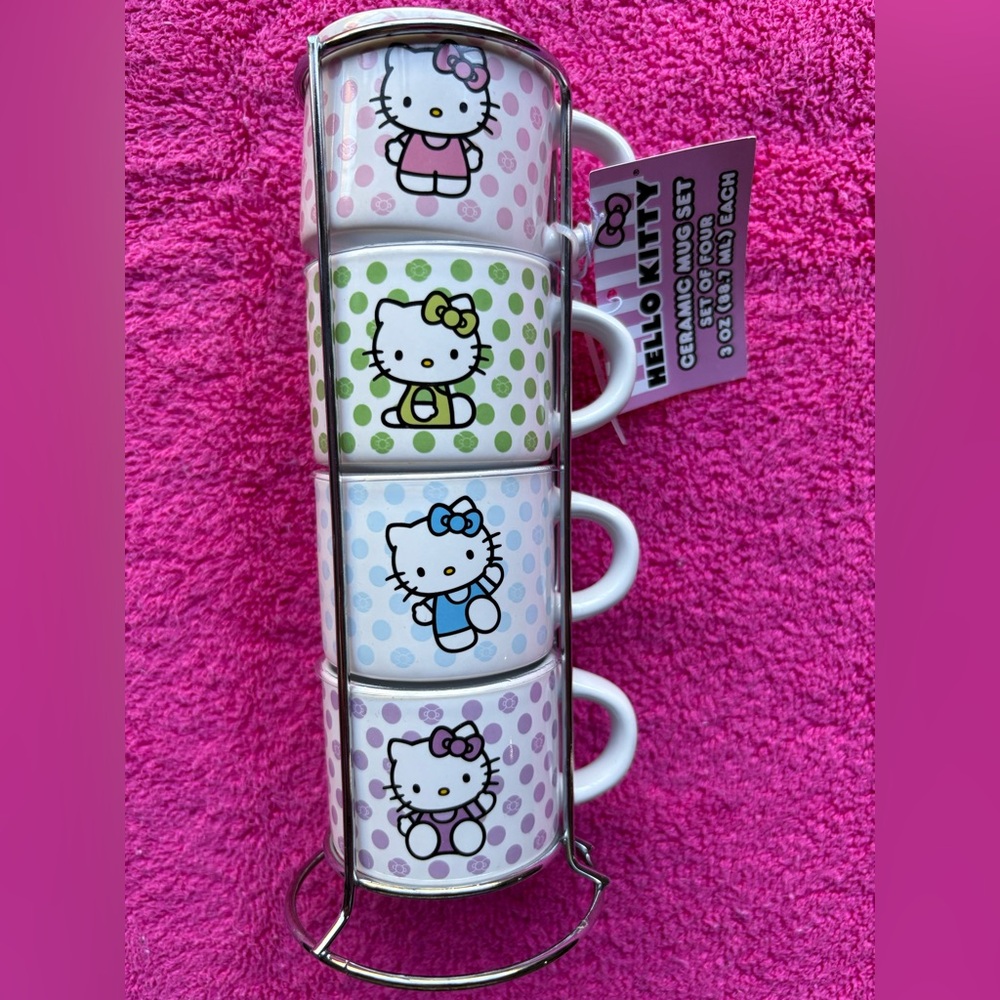 Hello Kitty Polka Dot Mug Set - Pink, Green, Blue, Purple